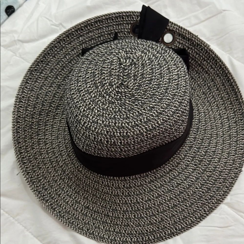 Nine West Chic Black and White Straw Hat with Ribbon - Picture 3 of 3